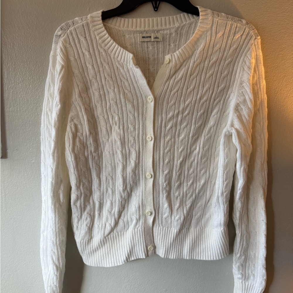 Hollister White Cable Knit Cardigan